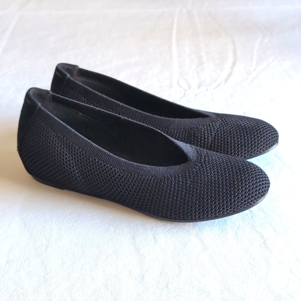 Eileen Fisher - Woven Knit Black Hidden Heel Leather Sole Shoes Size 8.5
